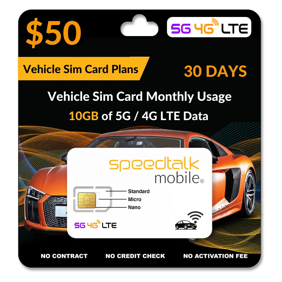 50 Vehicle SIM Card 10GB Data Only 30 Day Wireless Service