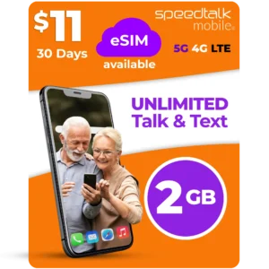 SpeedTalk Mobile $11 eSIM plan with unlimited talk and text and 2GB data for 30 days on 5G 4G LTE