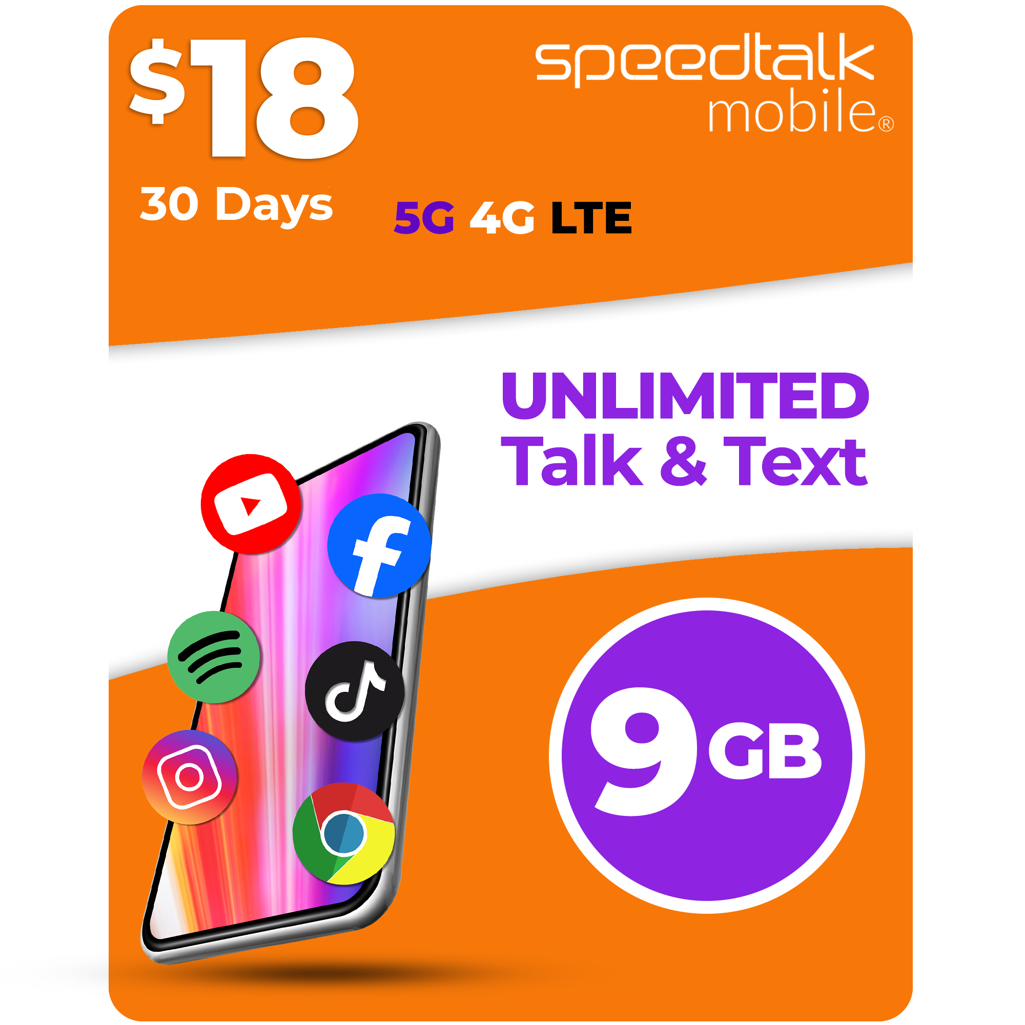 Speedtalk mobile 18 dollar 9gb unlimited talk text plan