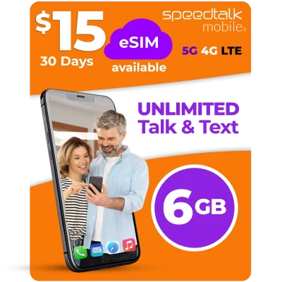 SpeedTalk Mobile $15 eSIM plan with unlimited talk and text and 6GB data for 30 days on 5G 4G LTE